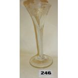 Georgian wine glass engraved with grape vine pattern and with double airtwist stem (approx 6" high)