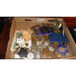 Collection of assorted English and foreign coins, etc.