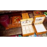 Vintage sewing and workboxes, some with cotton reel advertising labels inside lid - James Chadwick &