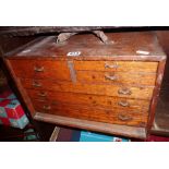 Early 20th c. oak CQR tool chest or work box with six small drawers fixed with "CQR" brass handles