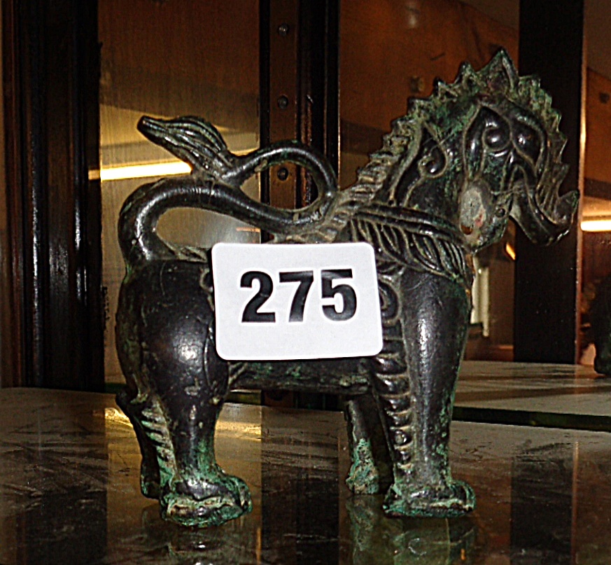 Chinese bronze figure of a Kylin, 4" high