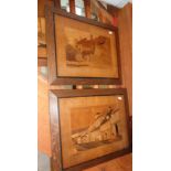Set of four marquetry pictures of English village scenes