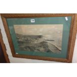 Large framed old photograph of Bridport Harbour (West Bay) taken from West Cliff and inc. three