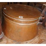 Large 19th c. Middle Eastern beaten copper lidded cooking vessel, 18" diameter