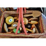 Box of assorted darning mushrooms in wood and bakelite