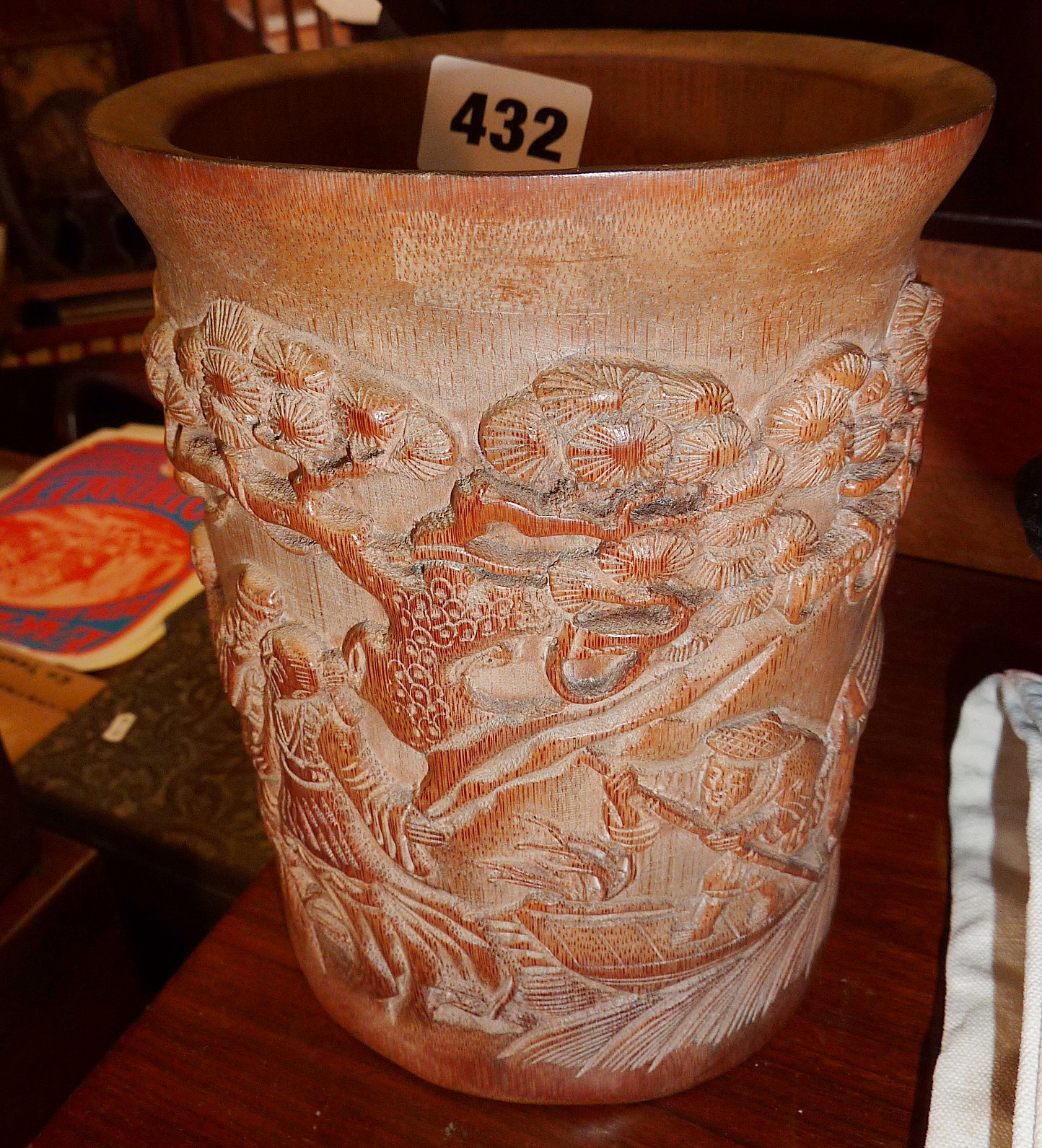 Chinese carved bamboo brush pot, c. 20th c.