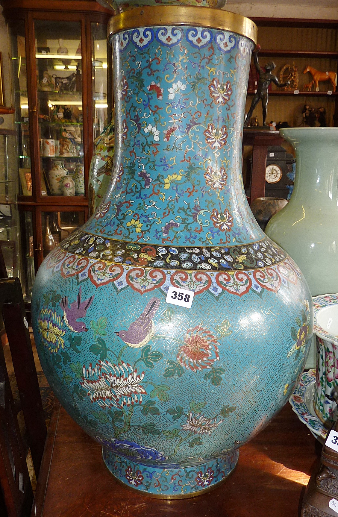 19th c. large Chinese cloisonne vase, 71cm (with some areas of re-touching)