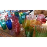 Large quantity of coloured glass, inc. Bristol green and blue wine glasses, two Carnival glass