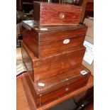 Four rosewood jewellery or work boxes with inlay