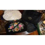 Four vintage ladies clutch bags, inc. beadwork and applique handbag
