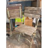 Pair of old folding iron and wood slatted garden chairs