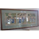 Three framed Chinese watercolours on silk of figures