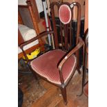 Edwardian inlaid mahogany open armchair