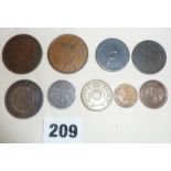 Assorted old coins, some Georgian including 1817 Half Crown, 1822 Ireland Hibernia Halfpenny, 1816