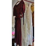 Vintage clothing: Edwardian-style ladies tennis dress, a lacework and cotton dress and similar shawl