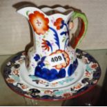 Gaudy Welsh jug and a Masons plate