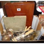 Box of assorted cutlery etc., inc. mahogany canteen