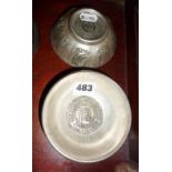 Pair of heavy white metal Chinese Eight Immortals bowls