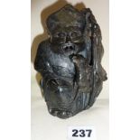 19th c. ornately carved Oriental soapstone figure of a scholar with deer