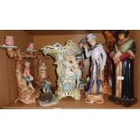 Assorted continental porcelain figures and figural candlesticks