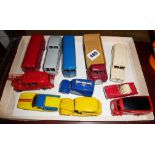 11 Dinky diecast vehicles, inc. Royal Mail van, Roadmaster buses, Big Bedford, Daimler ambulance,