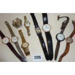 Old and vintage wrist watches including a 9ct gold ladies, an ornate silver with enamelled dial,
