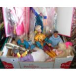 Six Mattel & Hasbro, inc. "Barbie" dolls and "Action Men", a collection of clothes and a toy