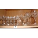 Assorted cut and etched glass wine glasses