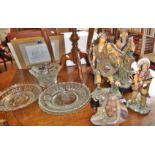 Four resin figures of American Indians and four moulded glass commemorative dishes, etc.