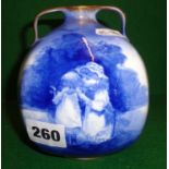 Royal Doulton blue and white Art Nouveau two handled vase, decorated with children (small chip to