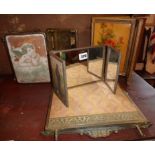 Four various Victorian brass bound and pictorial three-fold dressing table/travelling/shaving
