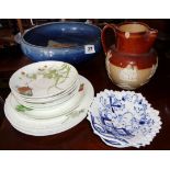 Minton saucers and plates, Chinese blue crackle glazed stoneware jardiniere stand, etc.