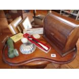 Edwardian inlaid Butler's tray, stationery box with tambour cover, etc.