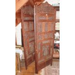 Carved teak Moorish-style three fold room screen