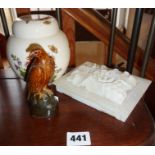 Beswick "Beneagles" whisky miniature, a Masons ginger jar and a carved Indian soapstone box lid