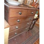 Victorian pine (2 over 3) chest of drawers on turned feet with bun handles, 45" tall x 40" wide x