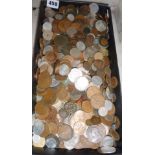 Tray containing old coins, some silver