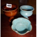 A Chinese Jun Kiln porcelain goblet, another goblet, and a Jun Kiln lotus flower bowl