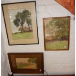 Four various watercolour paintings of rural scenes, inc. watercolour by D. Collins of trees, cows