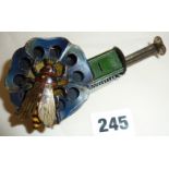 Early 20th c. tinplate mechanical buzzing bee on flower automaton, fully working, most likely