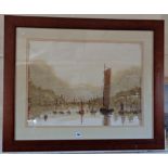 Large framed watercolour of Brixham Harbour by Terry BURKE (b. 1900), signed lower left