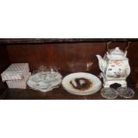 Modern Chinese china teapot on stand and other items