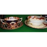 Royal Crown Derby two handled cup with saucer and an Aynsley china similar