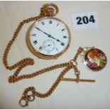 9ct gold pocket watch, with gold fob chain and enamelled Queen Victoria Jubilee fob medal or