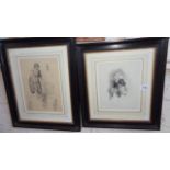 Two pencil studies of women by Boogard (attributed)