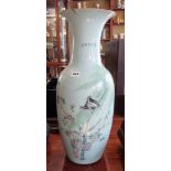 Large Chinese porcelain birds calligraphy vase, 58cm tall (firing fault to rim)