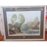 William Russell Flint, signed, large colour print of a riverscape