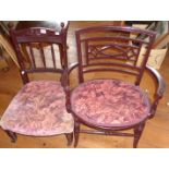 Arts & Crafts William Morris style elbow nursing chair, and another later painted and upholstered