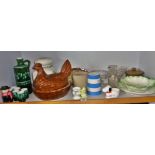 TG Green flour sifter, a lettuce drainer, and other pottery and glass