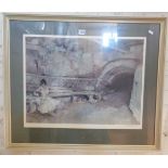 William Russell Flint, large signed colour print of a girl in a wine cellar